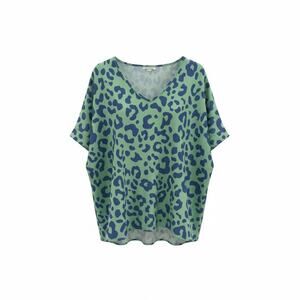 First Love by Lovelyn Women’s 2X XXL Green Blue Leopard Print V Neck Blouse